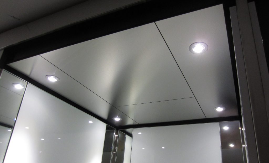 Electra Lift Interior, stainless steel interior ceiling