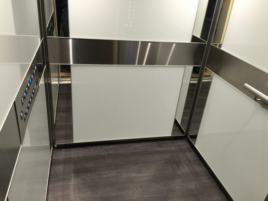 Elevator interior, Electra Lift interior, white glass lift, Lift Interiors